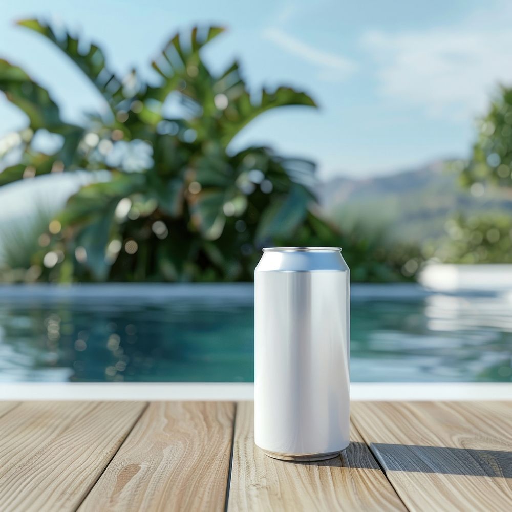 Blank white can mockup pool beverage alcohol.