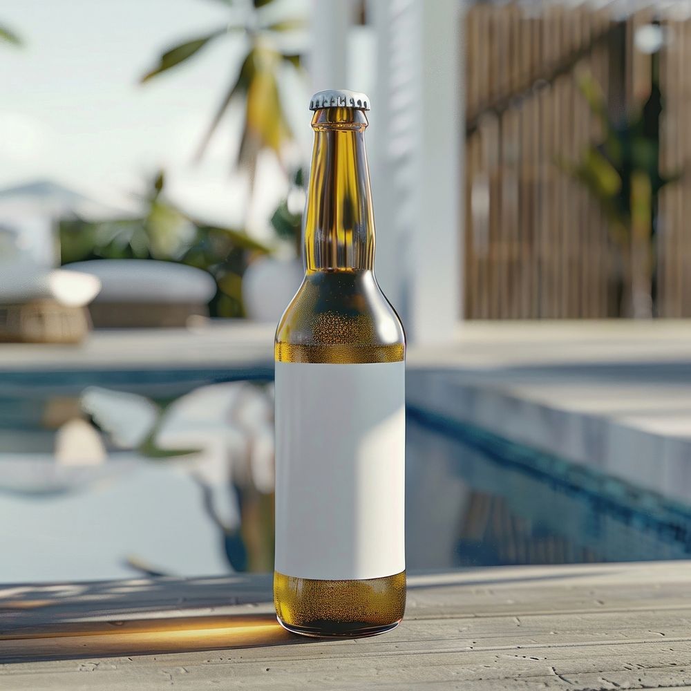 Blank beer bottle mockup outdoors beverage alcohol.