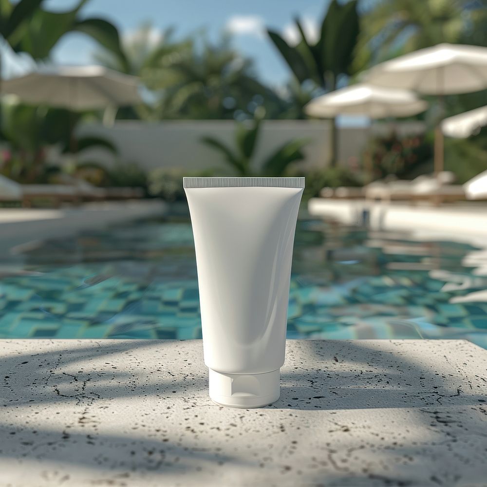 Blank hand cream packaging mockup pool cosmetics beverage.