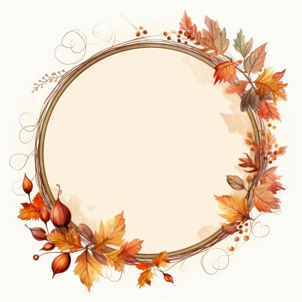 Vintage autumn circle frame plant leaf celebration.