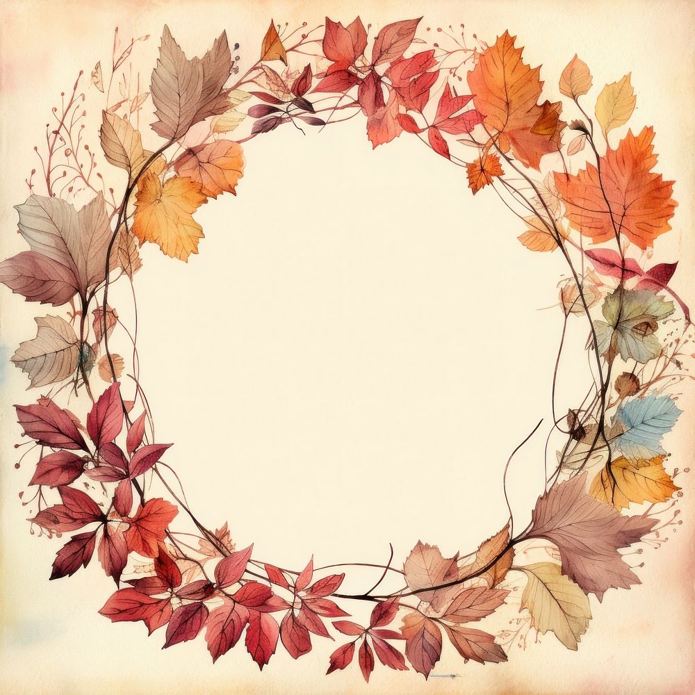 Vintage autumn circle frame backgrounds plant leaf.