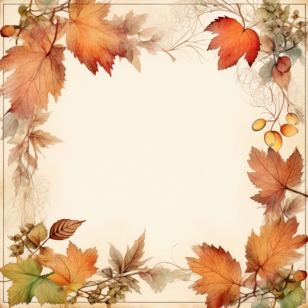Vintage autumn square frame backgrounds plant paper.