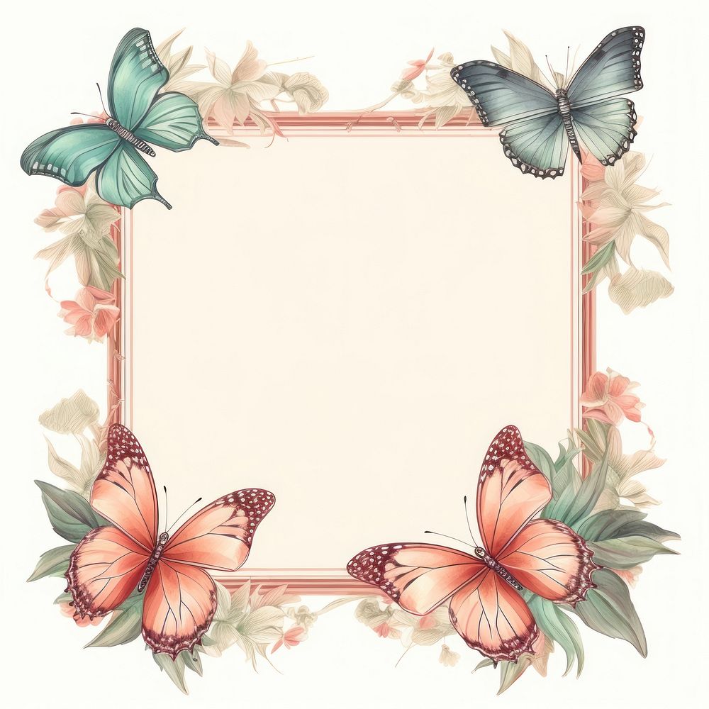 Vintage butterfly rounded square frame pattern paper fragility.