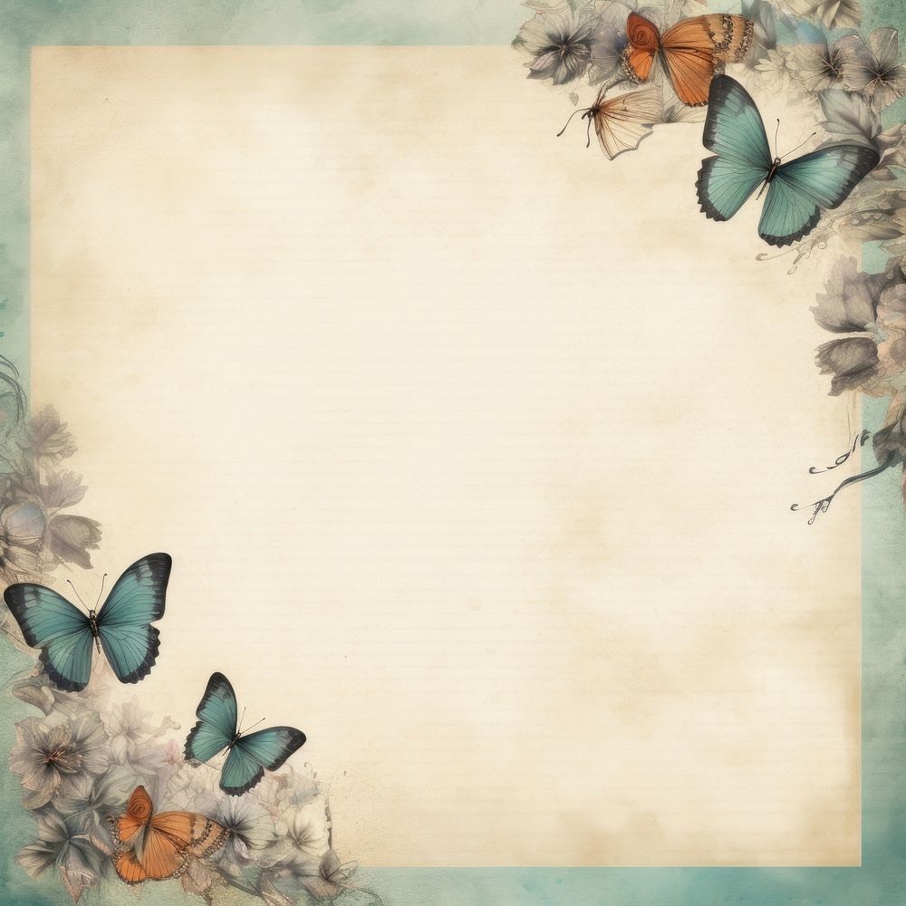 Vintage butterfly square frame backgrounds insect paper.