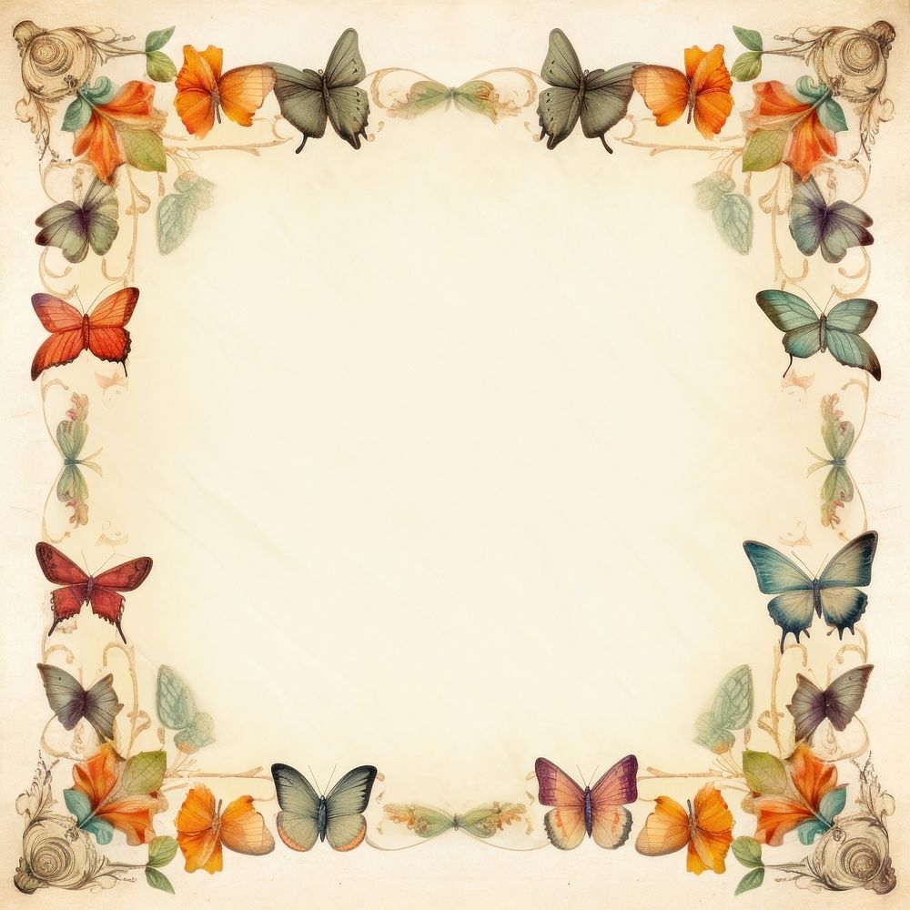Vintage butterfly square frame backgrounds pattern paper.