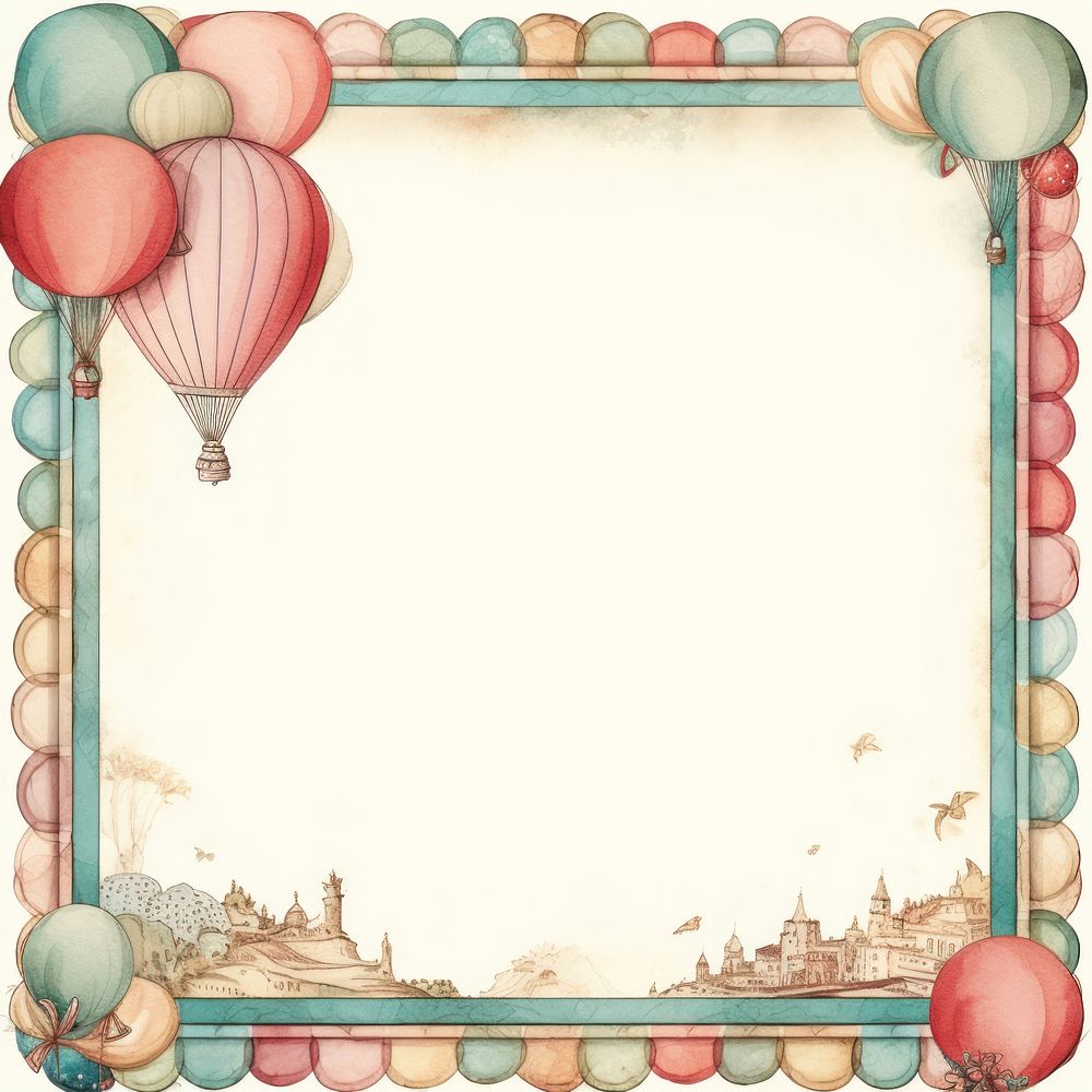 Vintage balloon square frame backgrounds paper transportation.