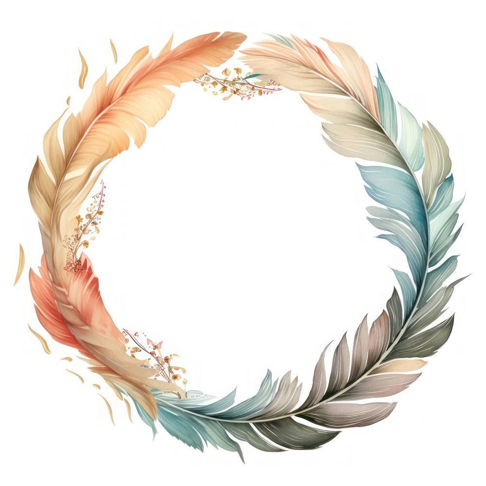 Vintage feather circle frame pattern white background lightweight.