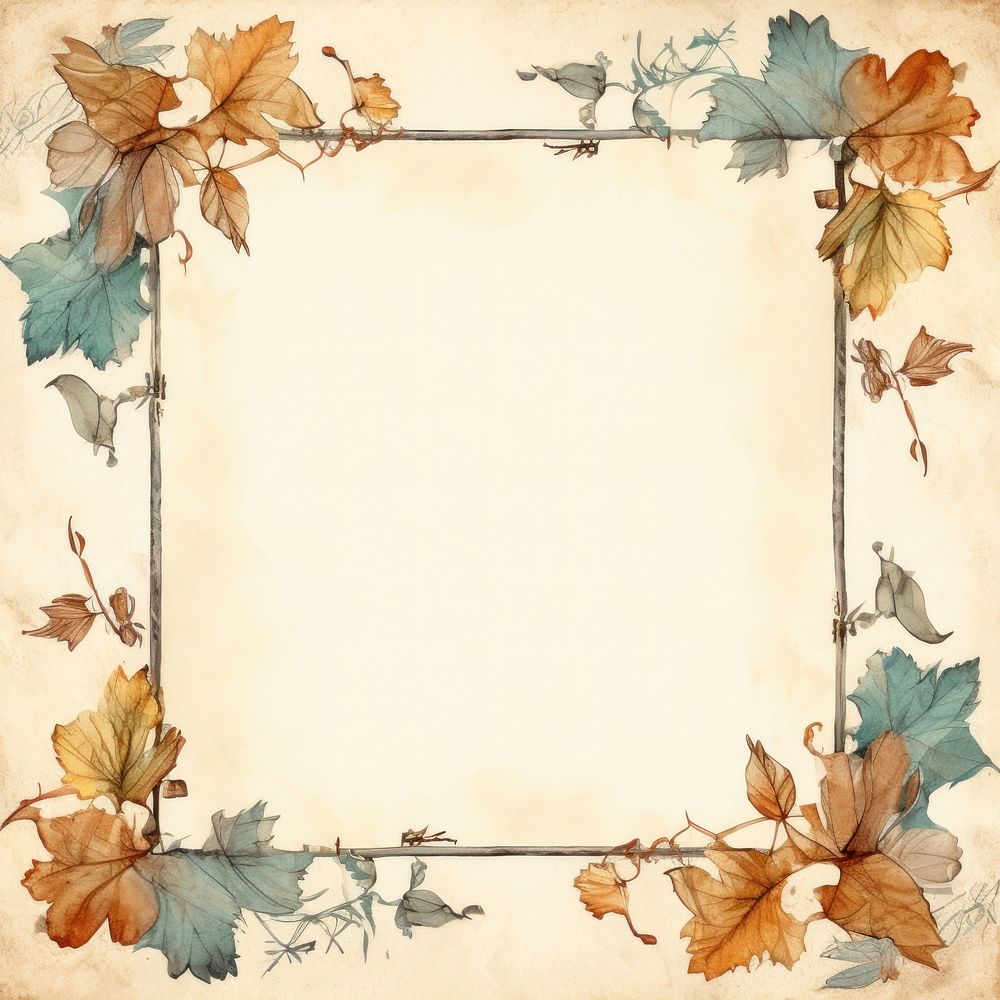 Vintage leaf square frame backgrounds plant paper.
