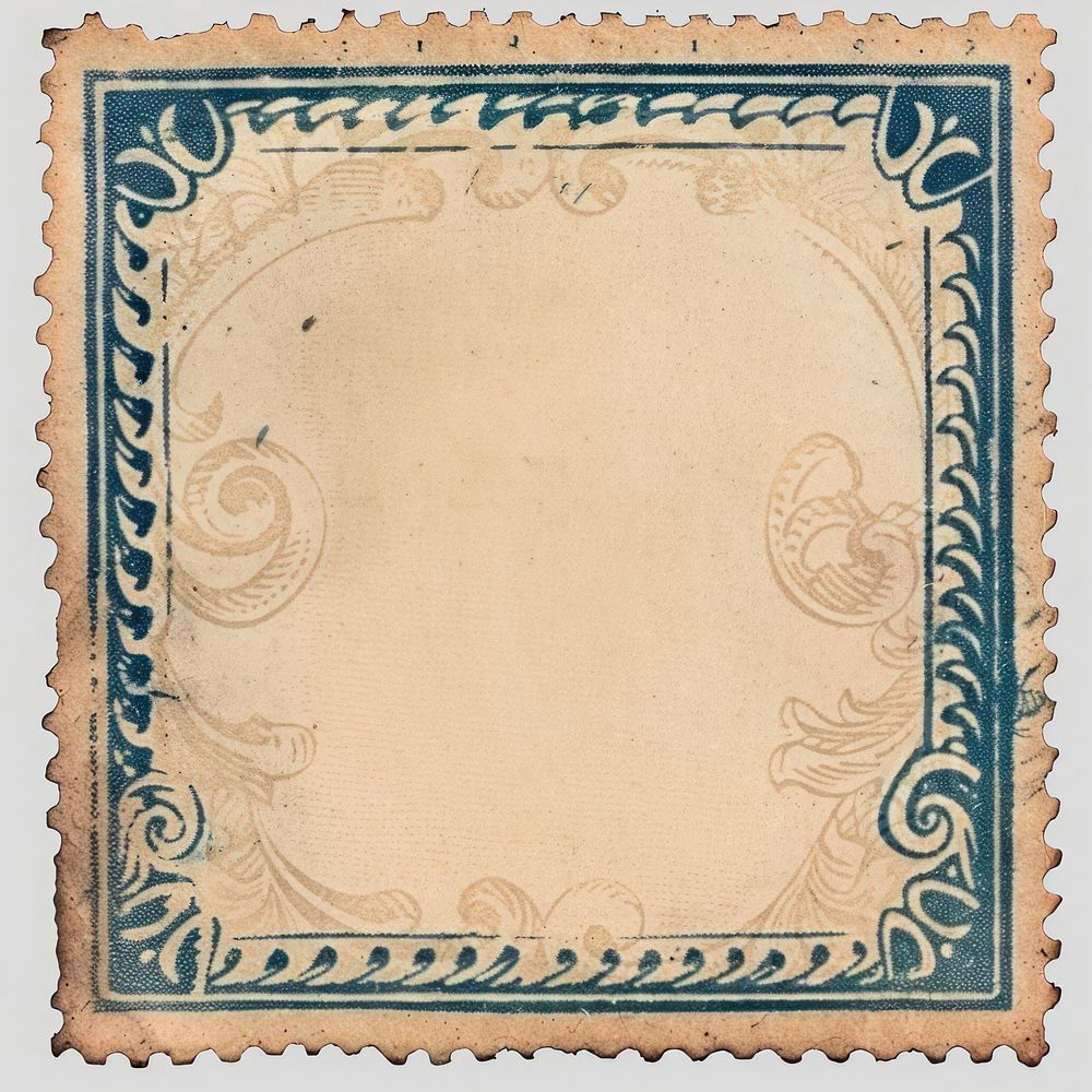 Vintage postage stamp text art needlework.