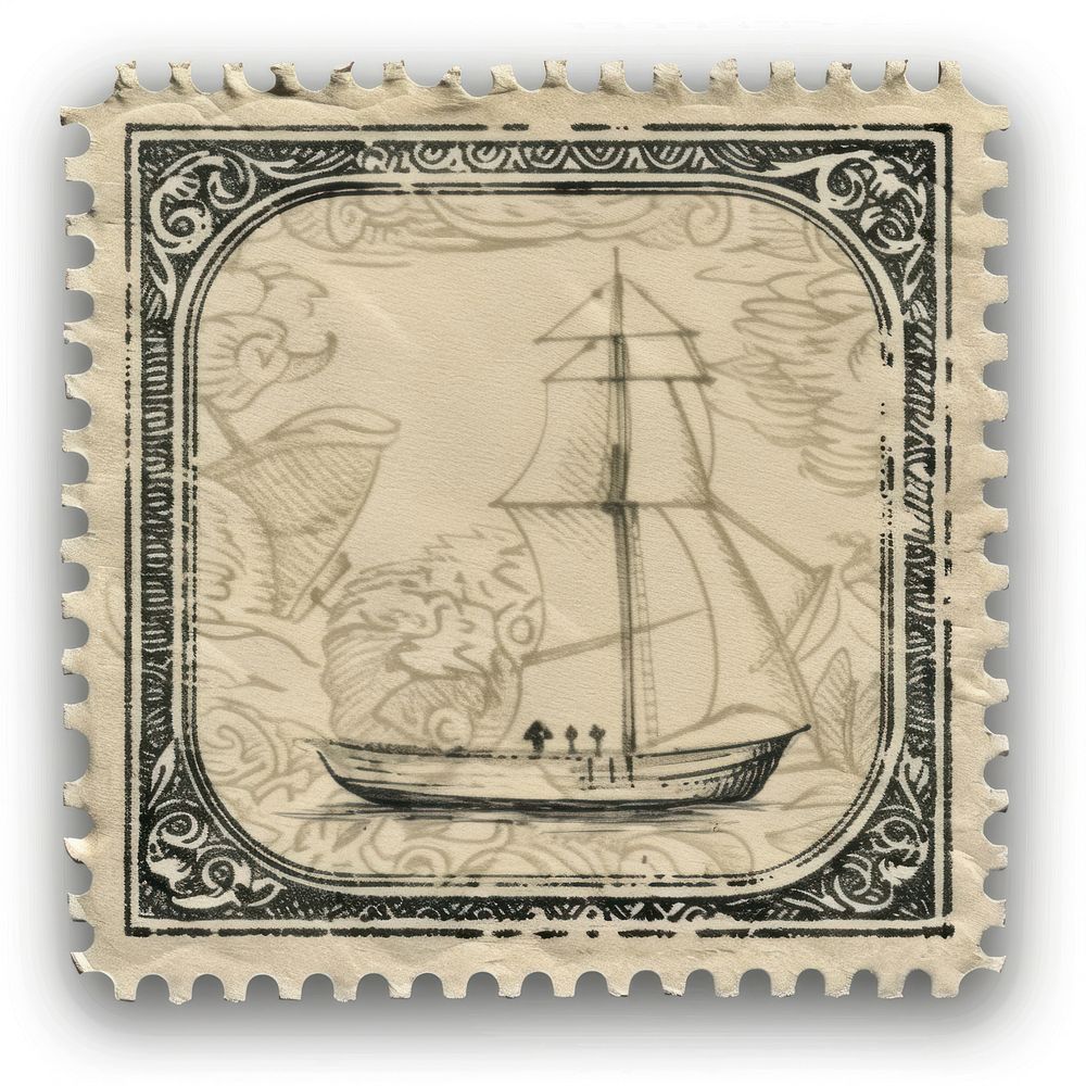 Vintage postage stamp paper transportation currency.