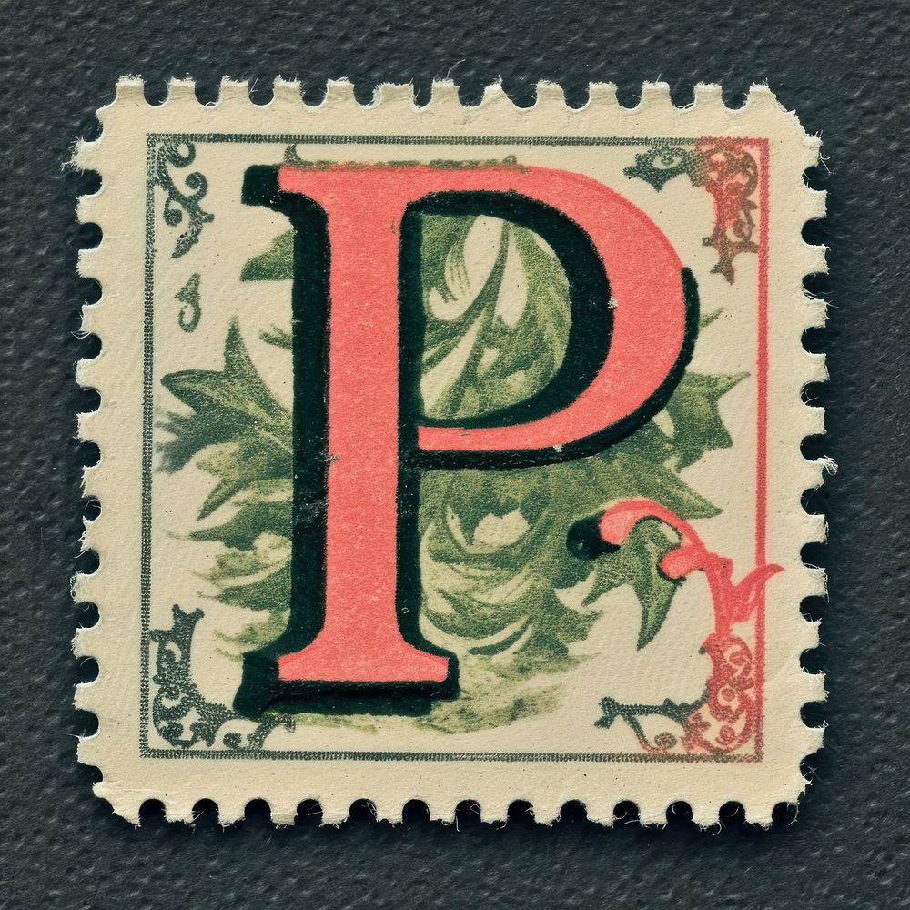 Stamp with alphabet P font text art.