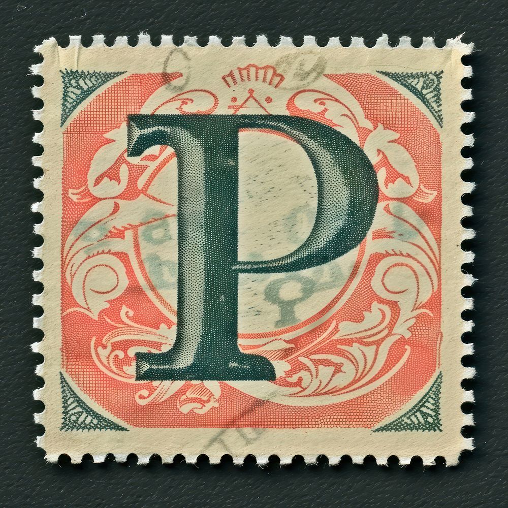 Stamp with alphabet P font text banknote.