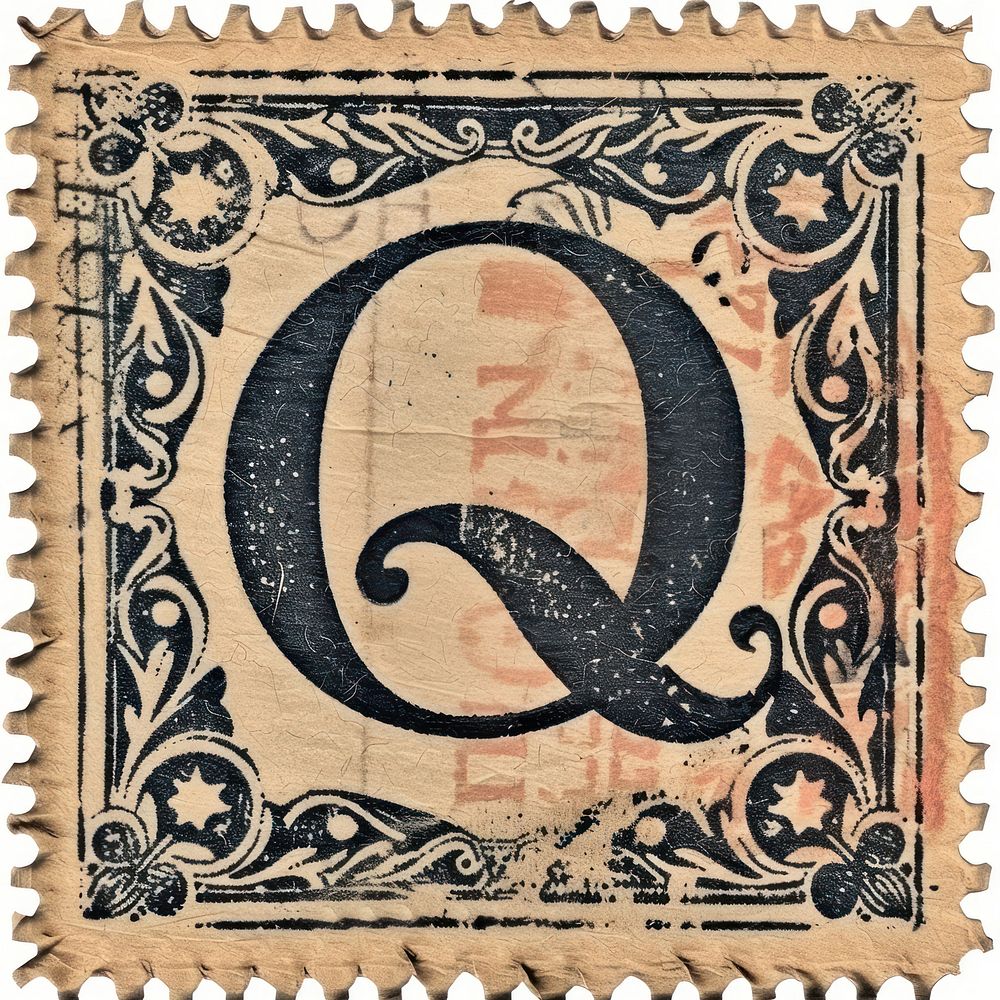 Stamp with alphabet Q backgrounds paper font.