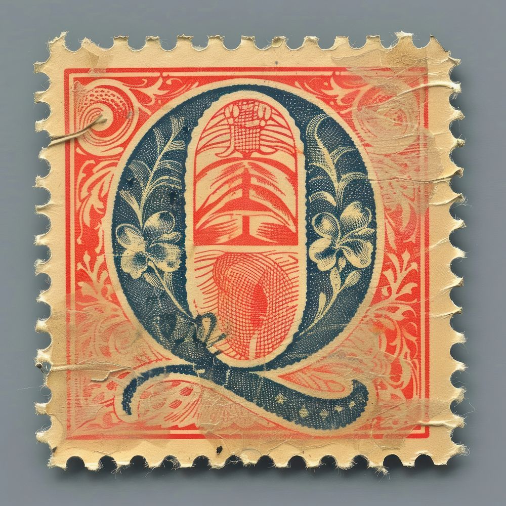 Stamp with alphabet Q font art calligraphy.