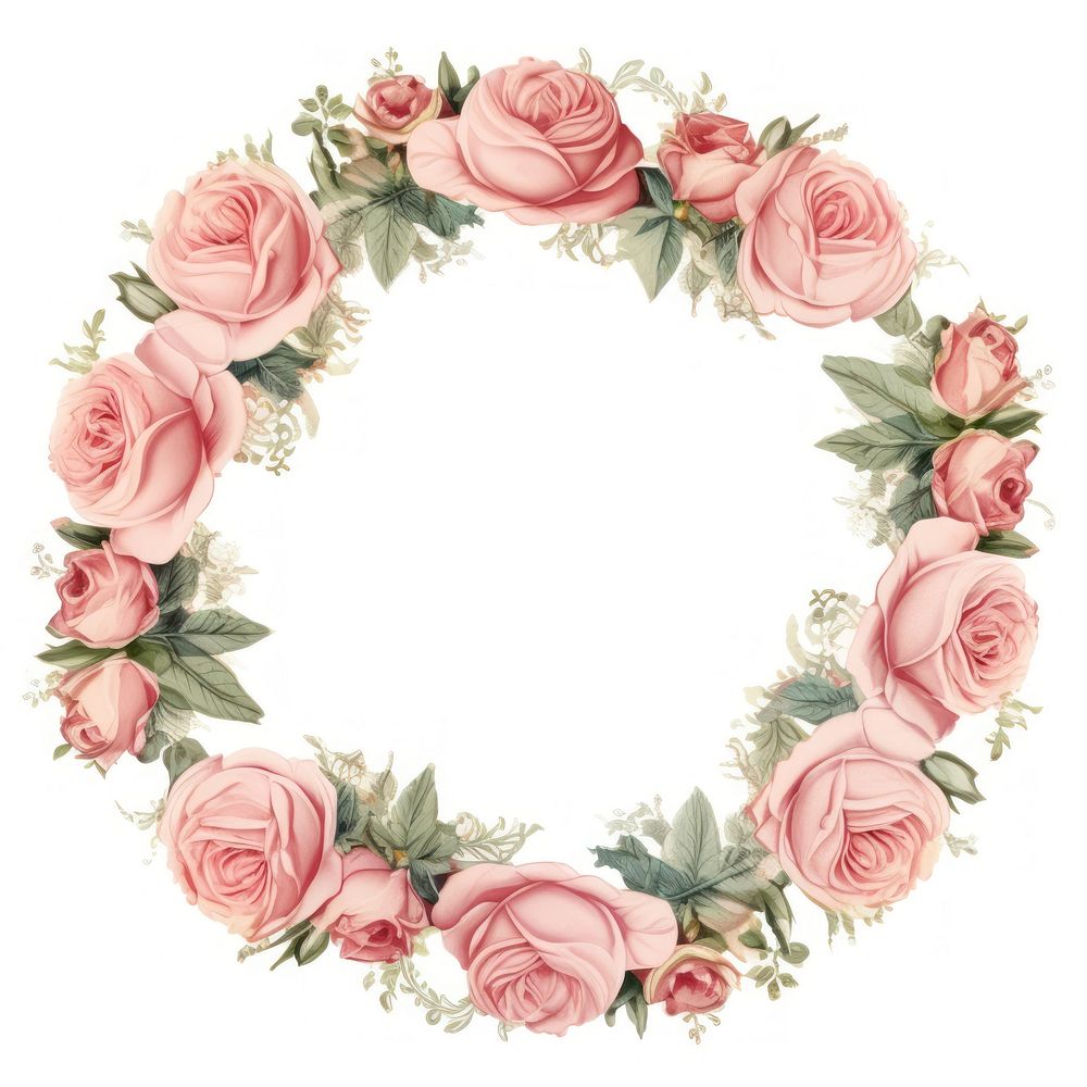Vintage rose circle frame pattern flower wreath.