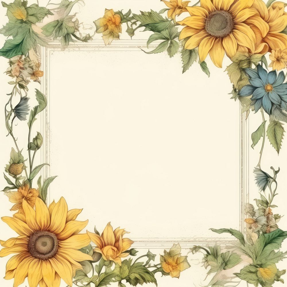 Vintage sunflower square frame backgrounds pattern plant.