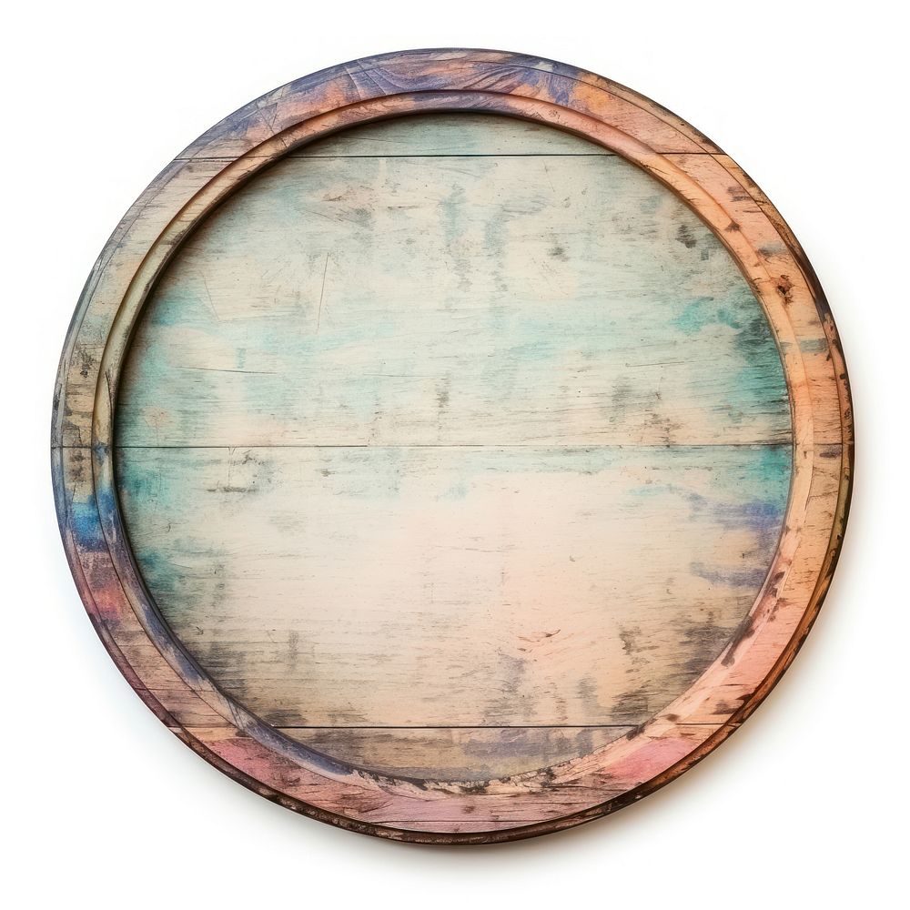 Vintage wood circle frame white background rectangle weathered.