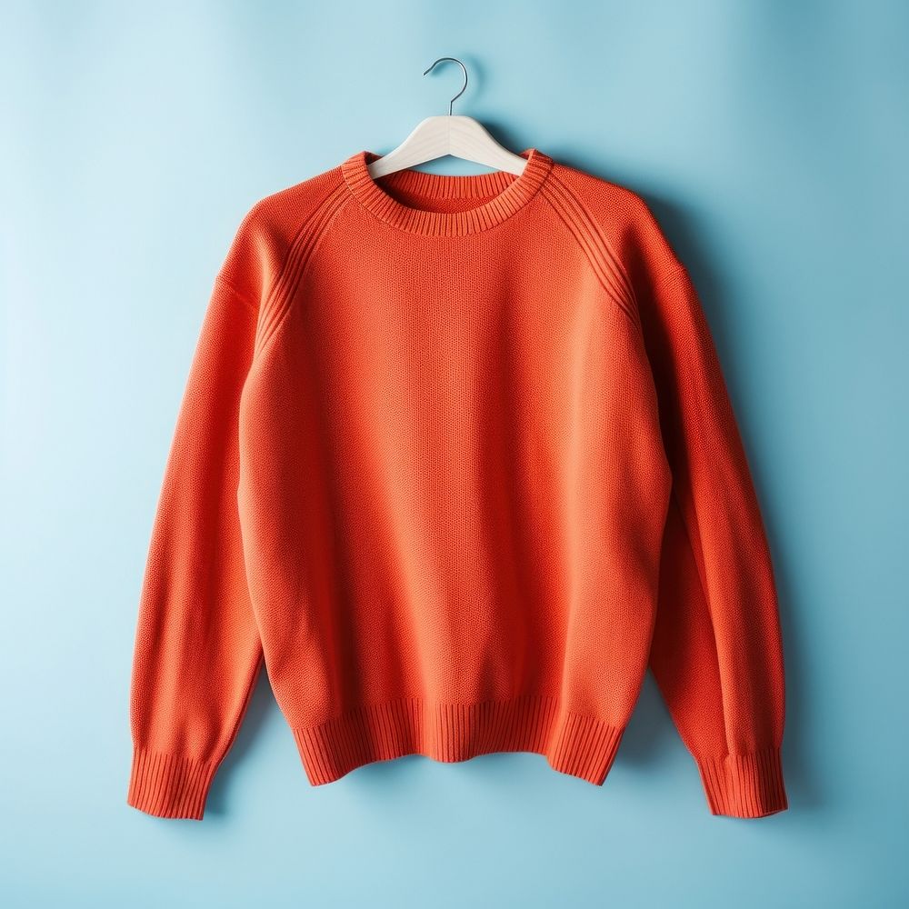 Light blue sweater sweatshirt red coathanger.