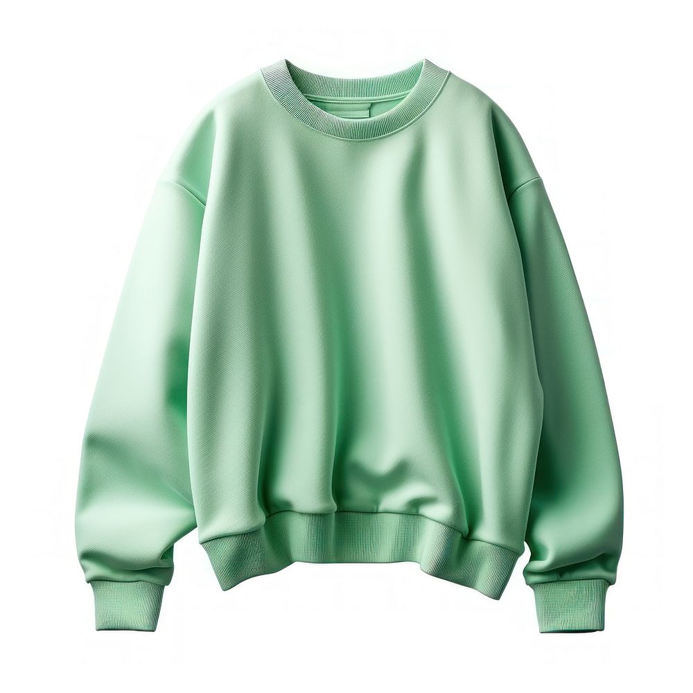Light pastel green sweater sweatshirt white background coathanger.