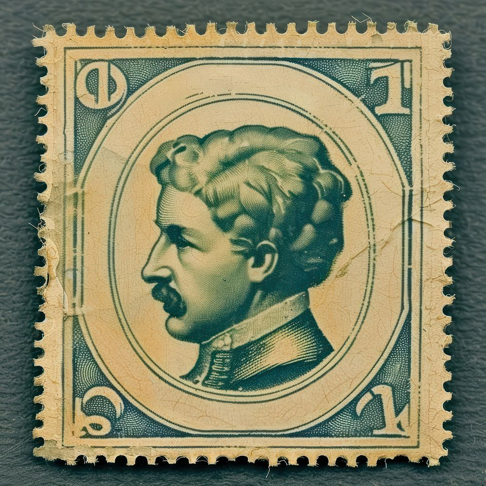 Vintage postage stamp representation currency history.