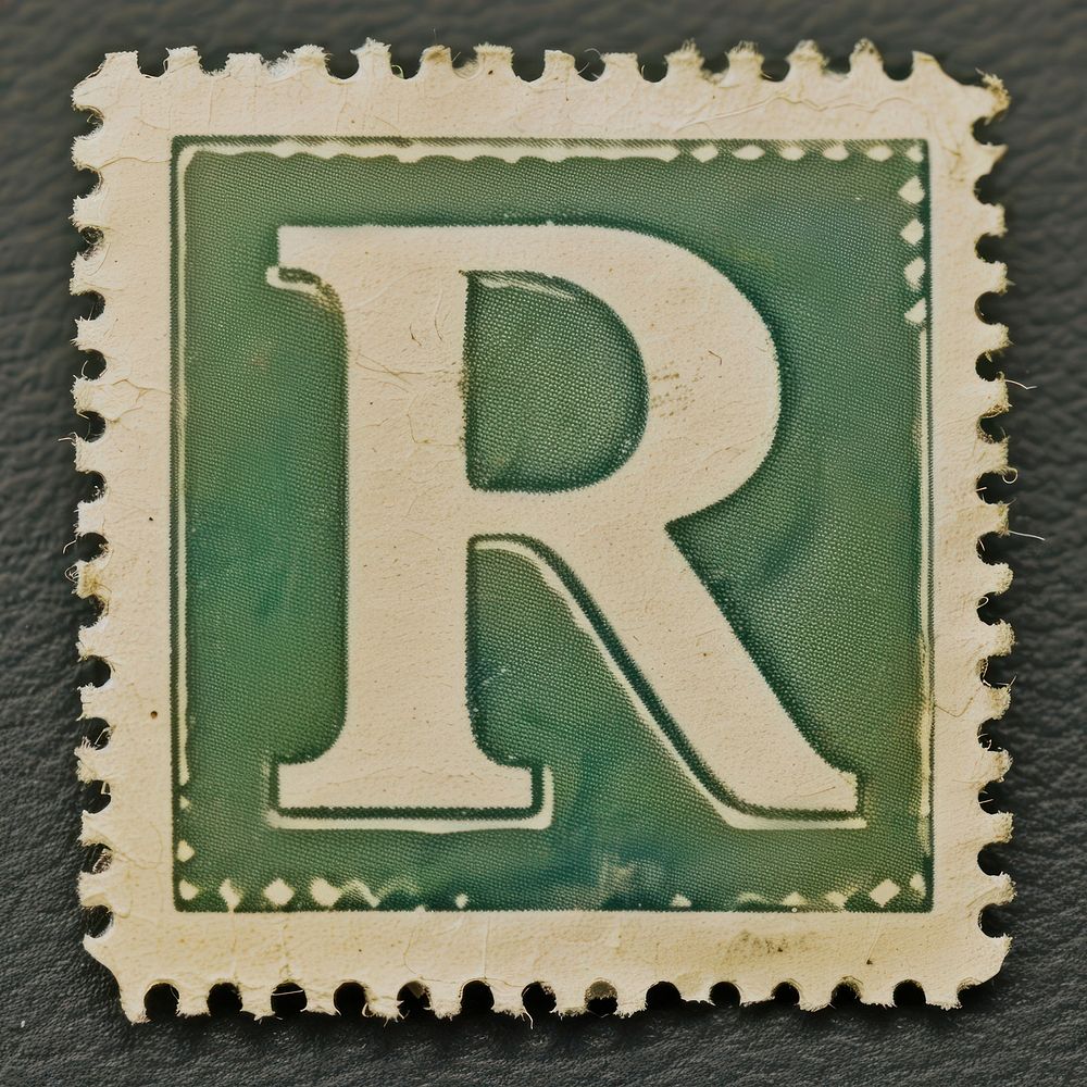 Stamp with alphabet R number font text.