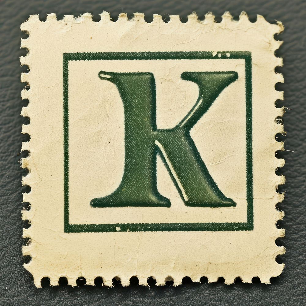 Stamp with alphabet K number text font.