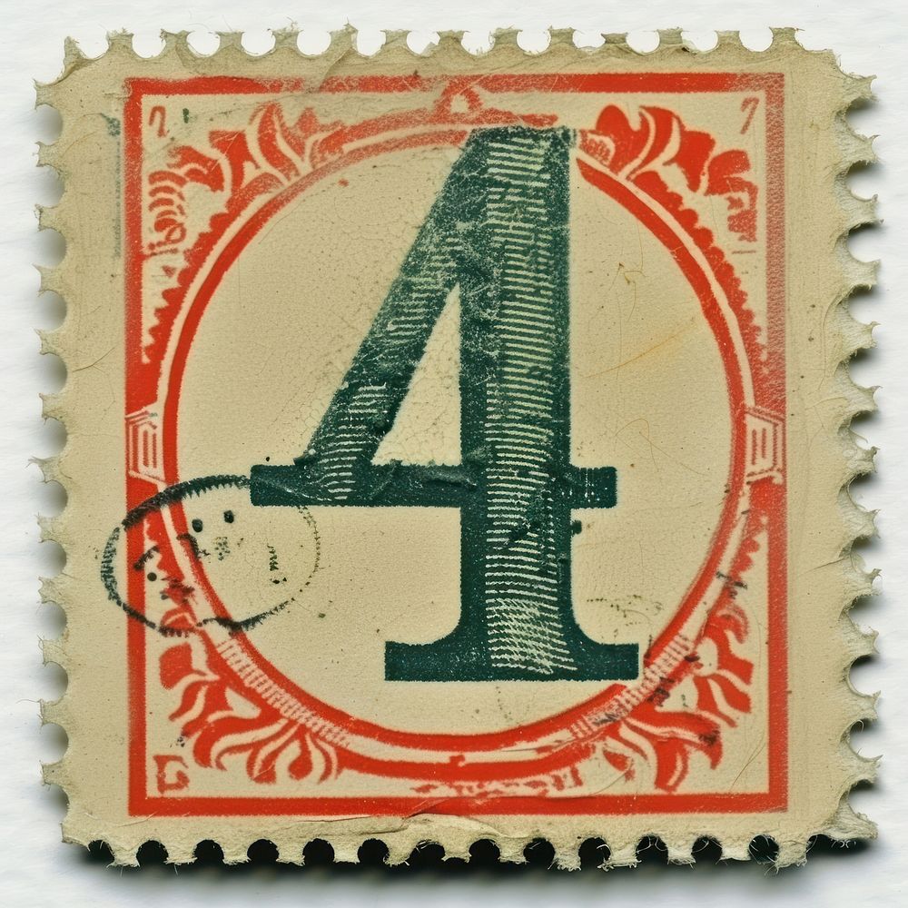 Stamp alphabet number 4 font text art.