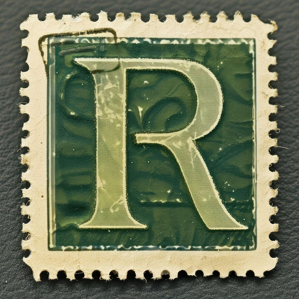 Stamp with alphabet R number text font.