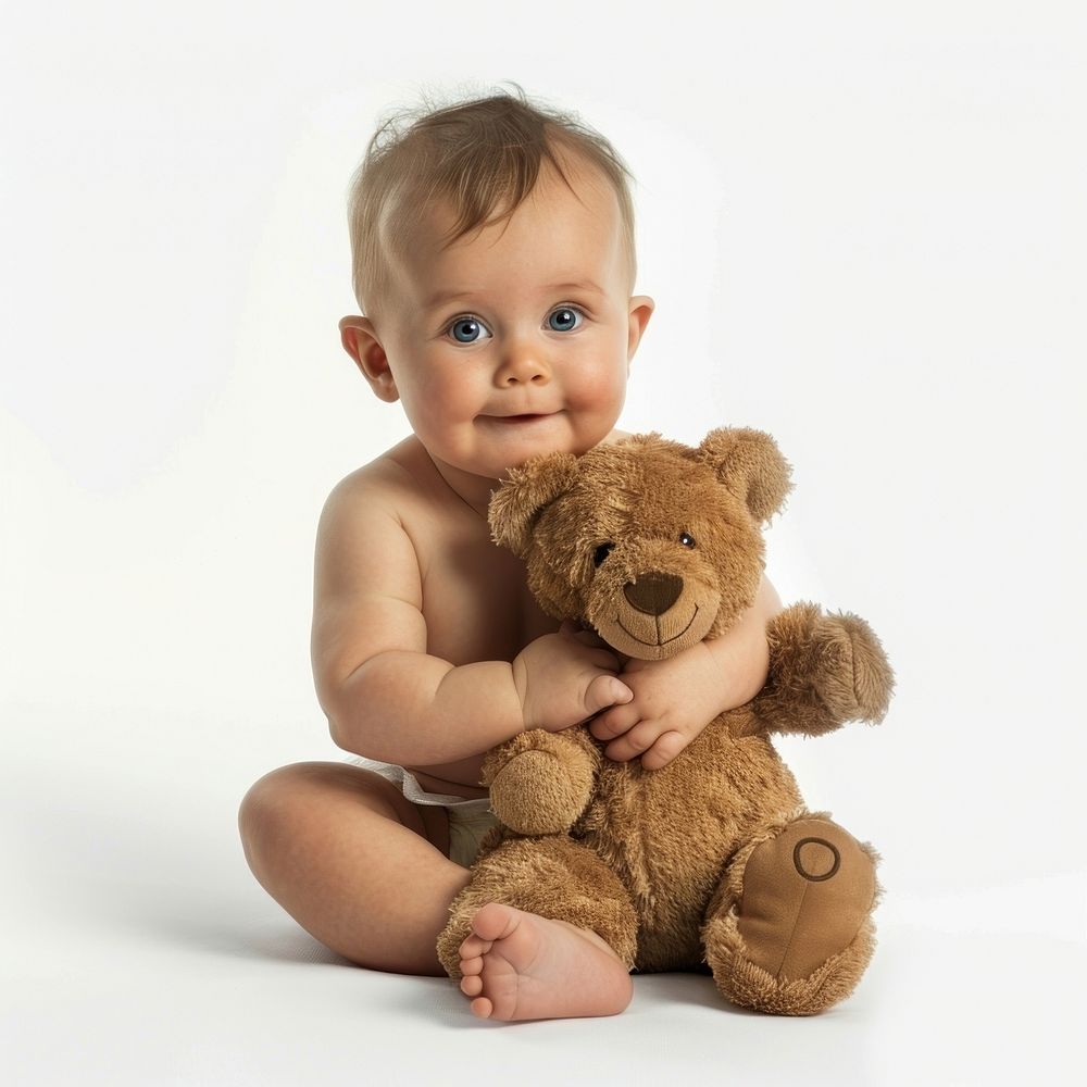 Photo of baby photography teddy bear portrait.