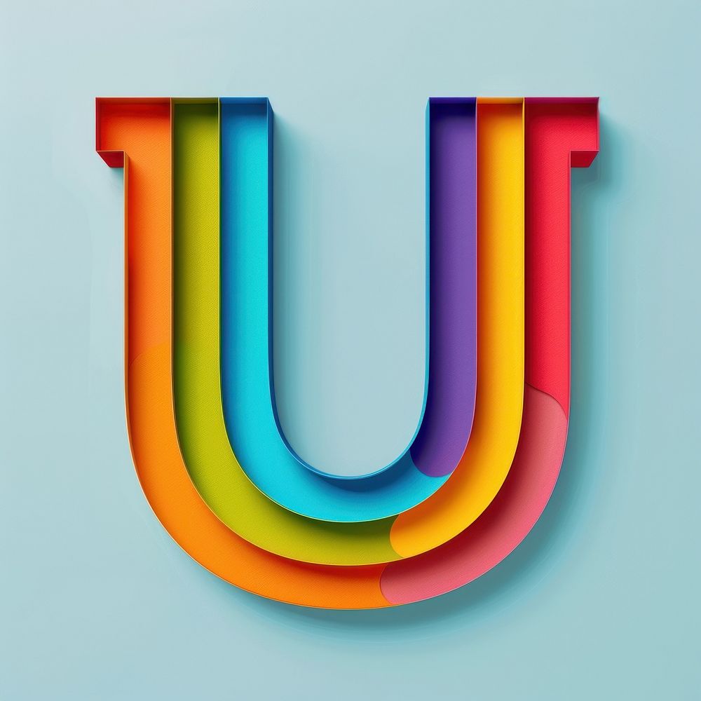 Rainbow with alphabet U symbol light text.
