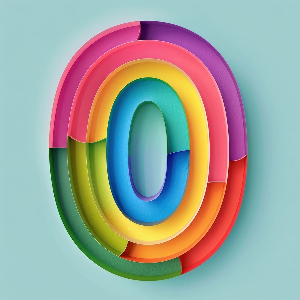 Rainbow with number 0 art logo disk.