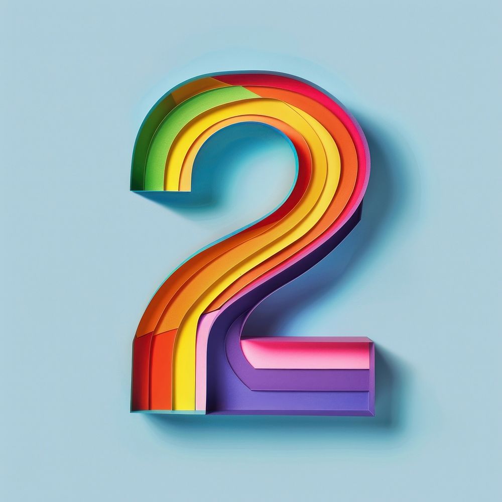 Rainbow with number 2 symbol text.