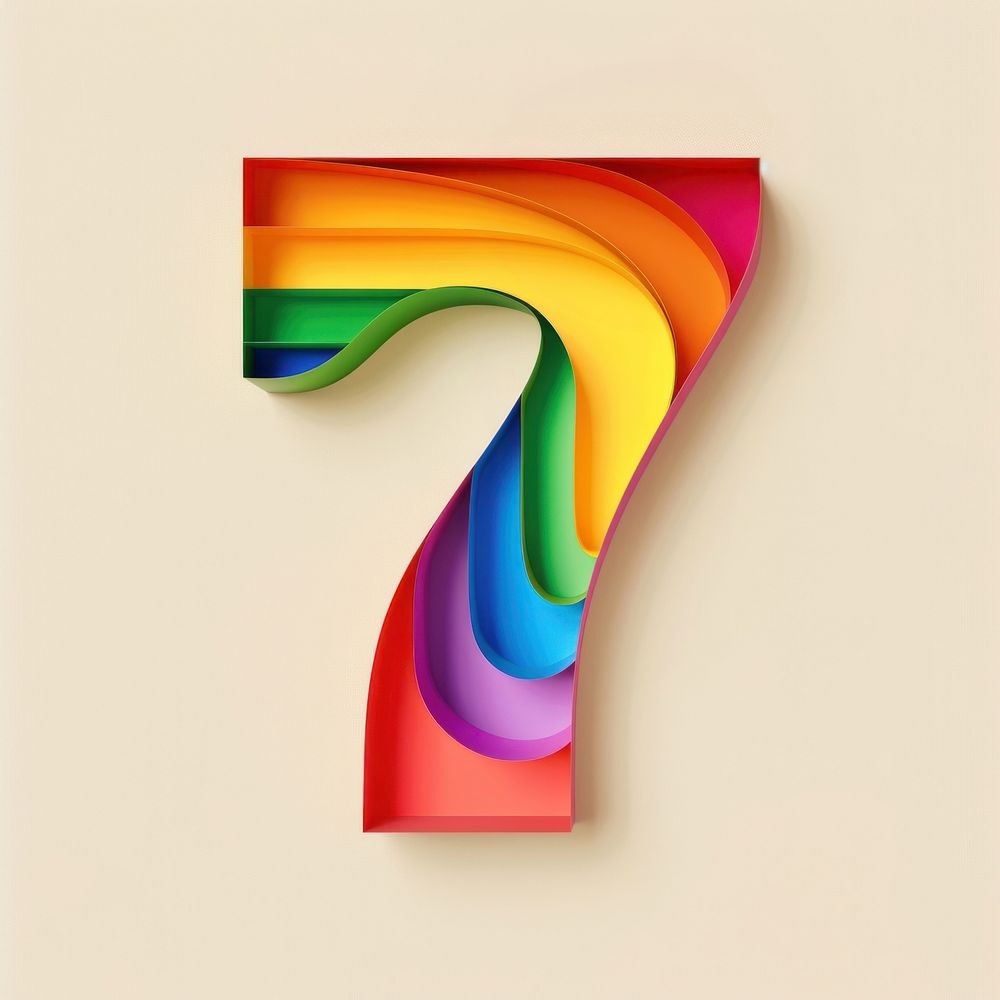 Rainbow with number 7 art graphics symbol.