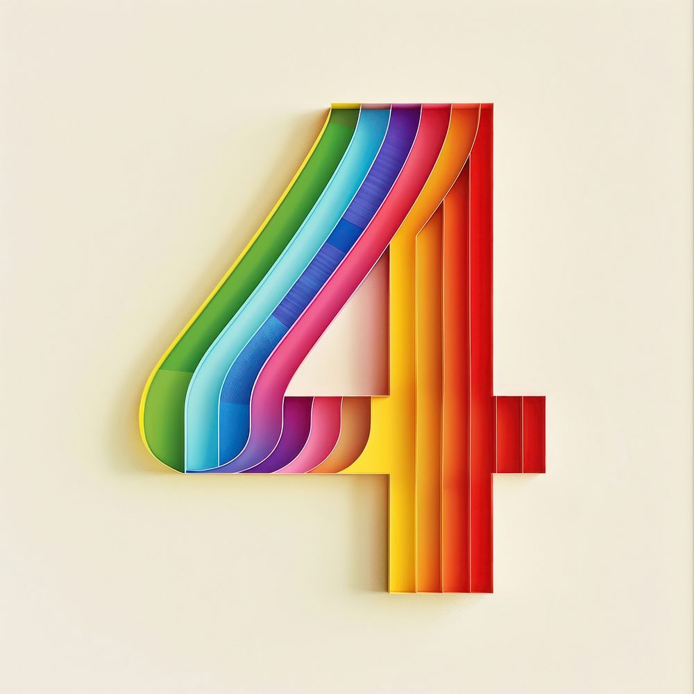 Rainbow with number 4 art symbol text.