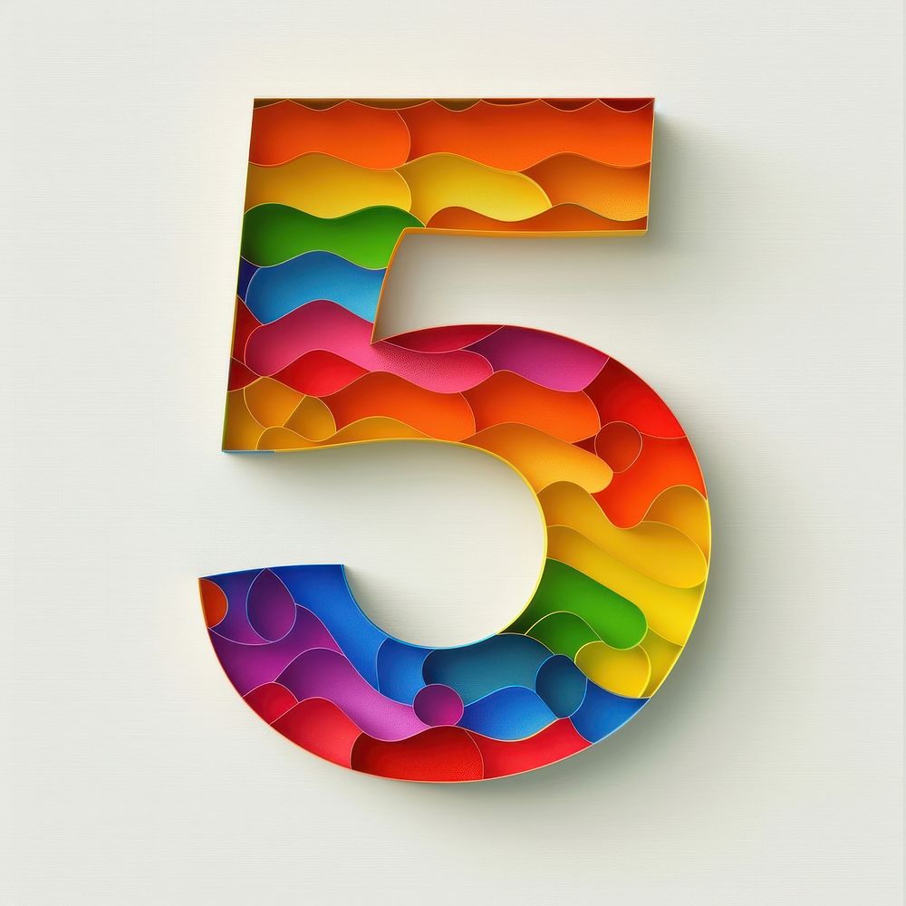 Rainbow with number 5 symbol text.