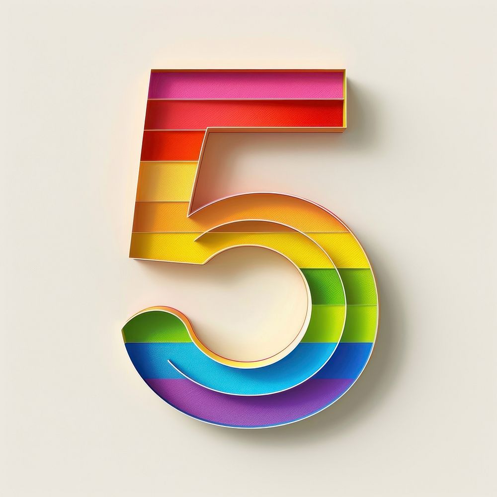 Rainbow with number 5 symbol text logo.