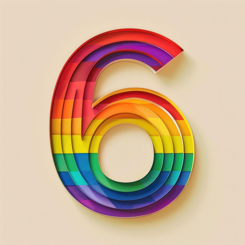 Rainbow with number 6 symbol text logo.