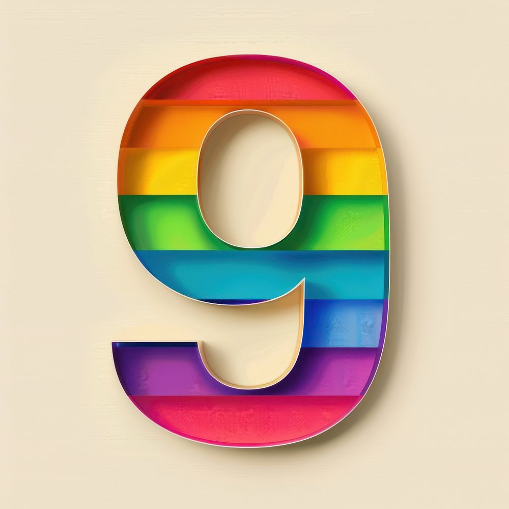 Rainbow with number 9 symbol text logo.