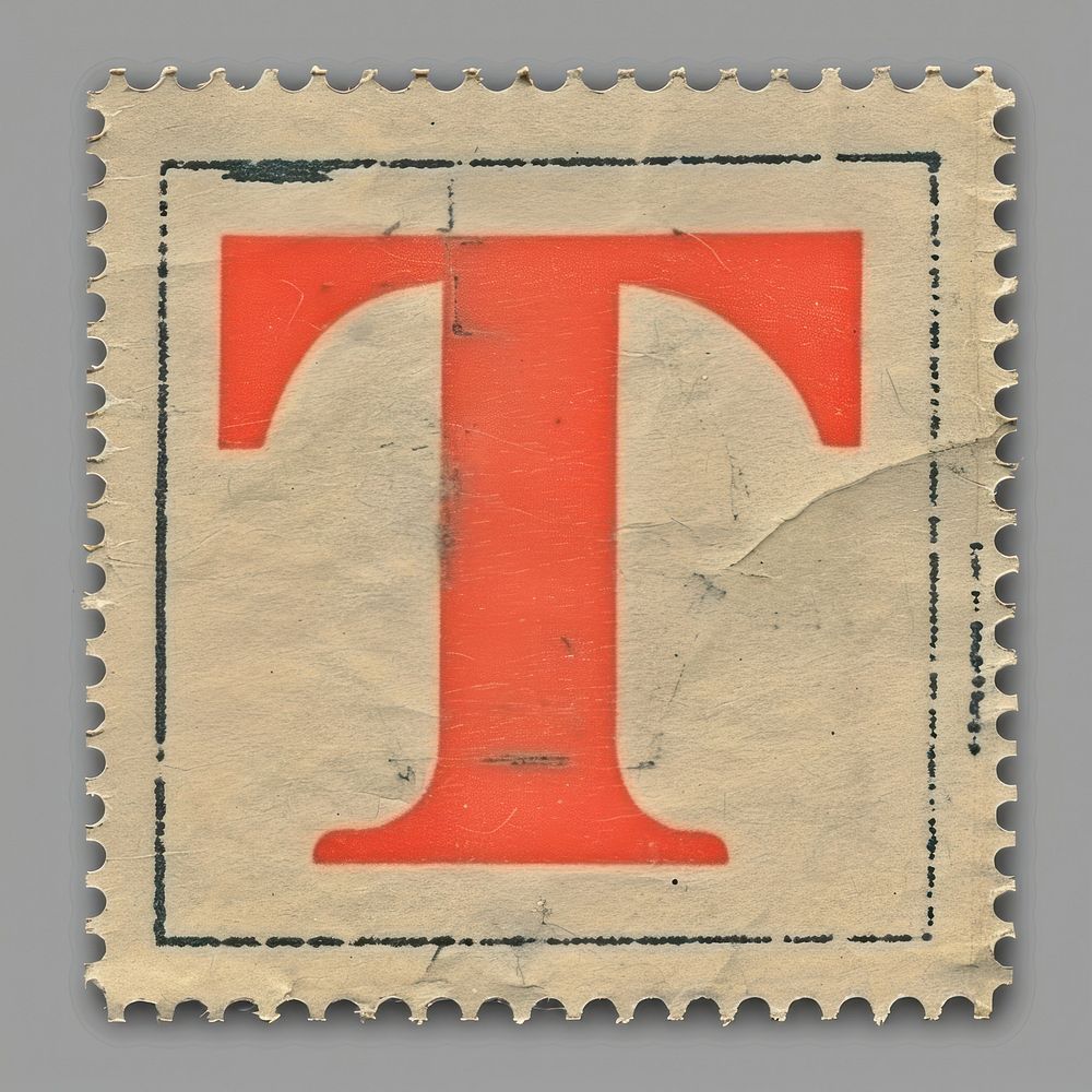 Stamp with alphabet T letter paper text.