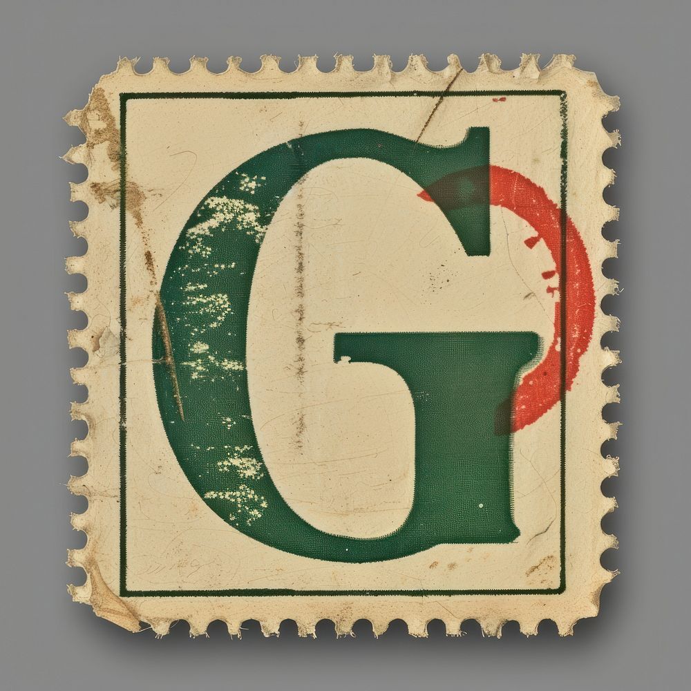 Stamp with alphabet G number text font.