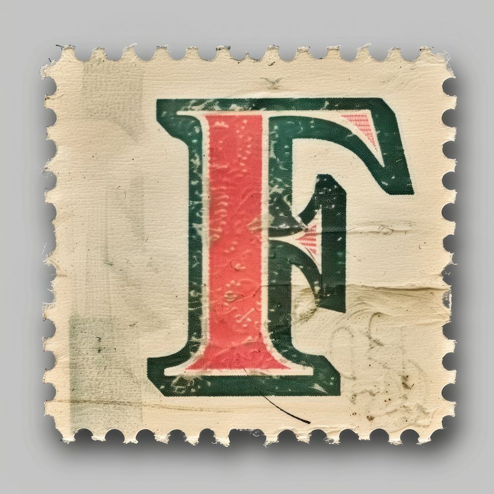 Stamp with alphabet F text font art.