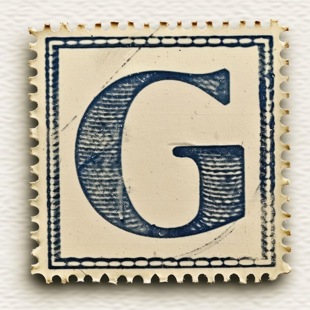 Stamp with alphabet G number font text.