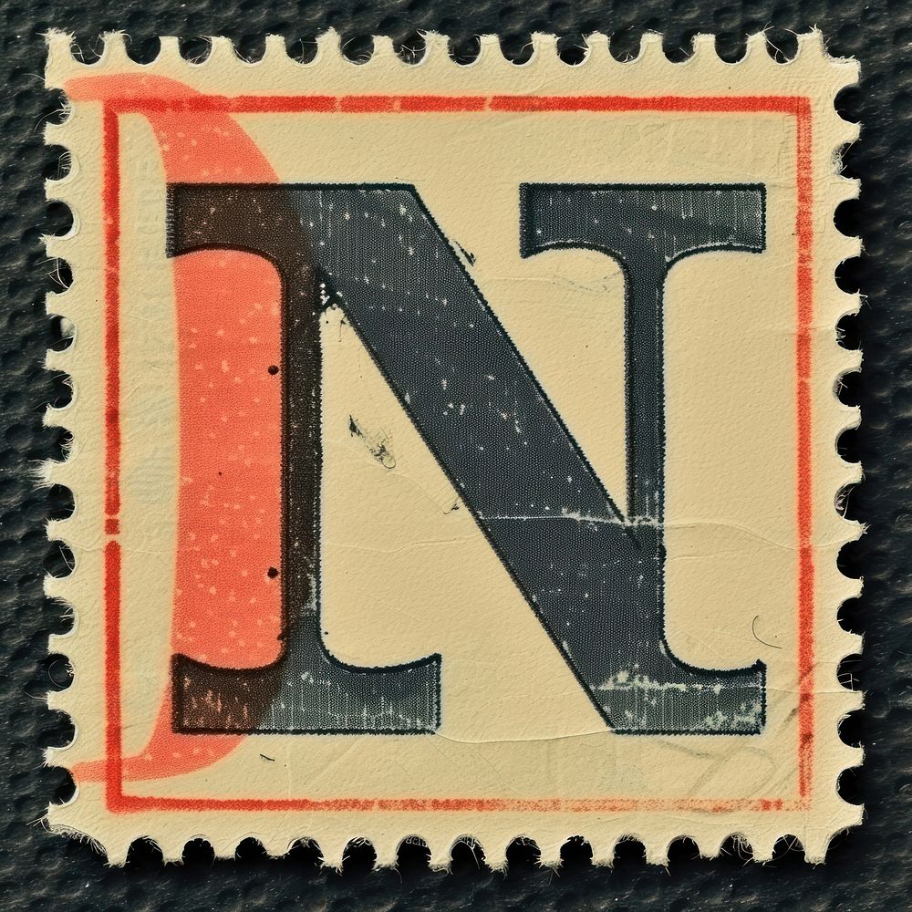 Stamp with alphabet N number font text.