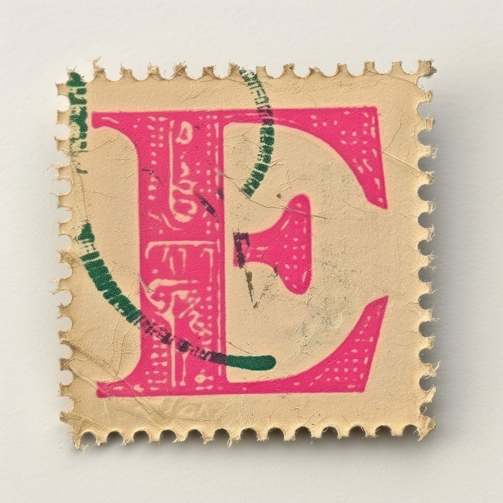 Stamp with alphabet E text font pink.