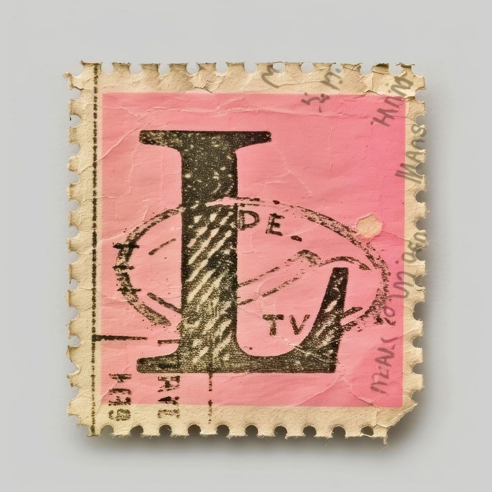 Stamp with alphabet L paper text font.