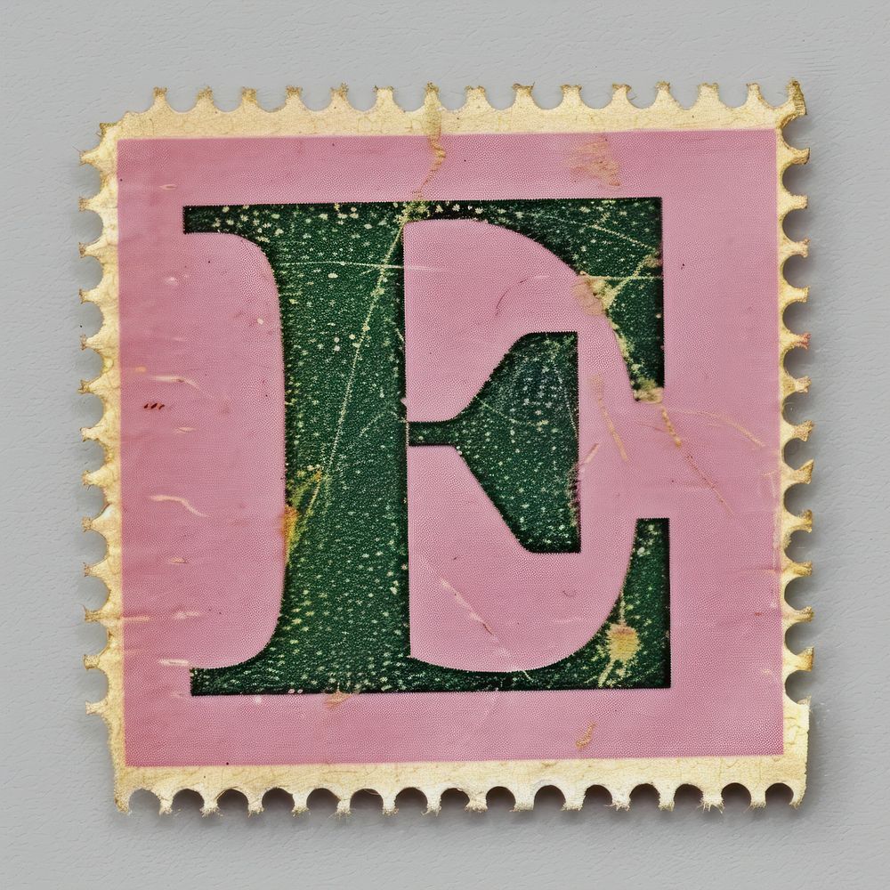 Stamp with alphabet E number text font.
