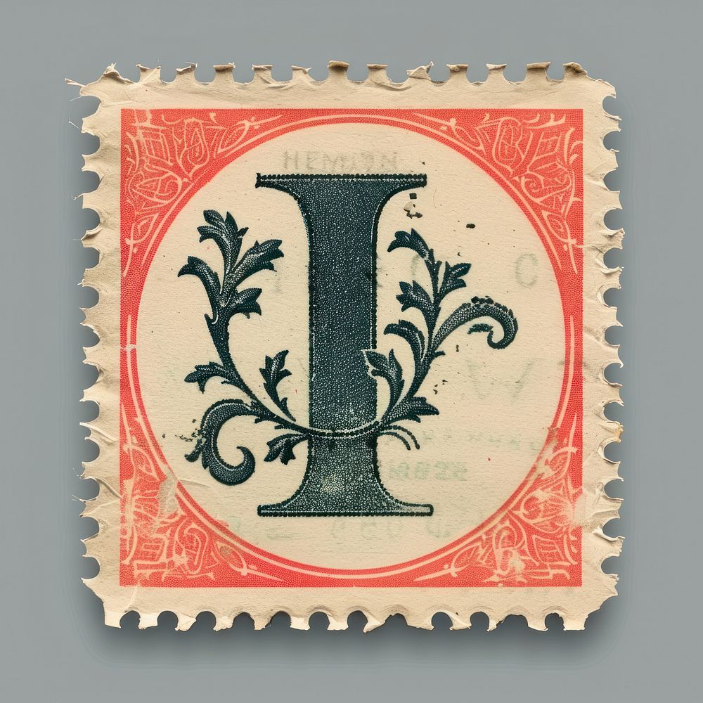 Stamp with alphabet I font text art.