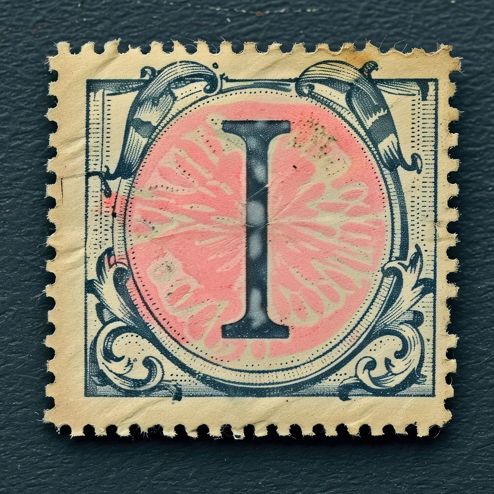 Stamp with alphabet I font currency banknote.