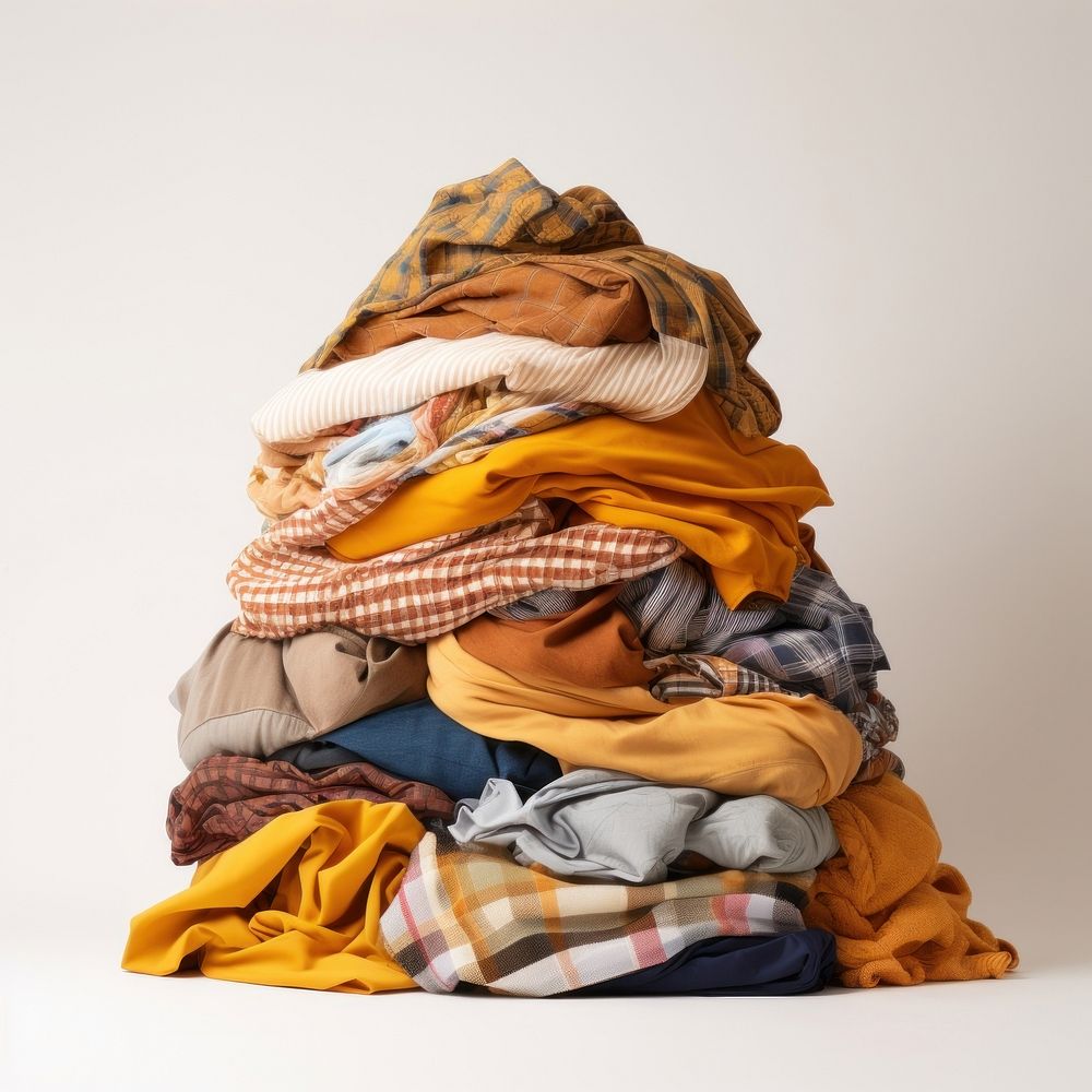 Stacks of clothing blanket laundry.