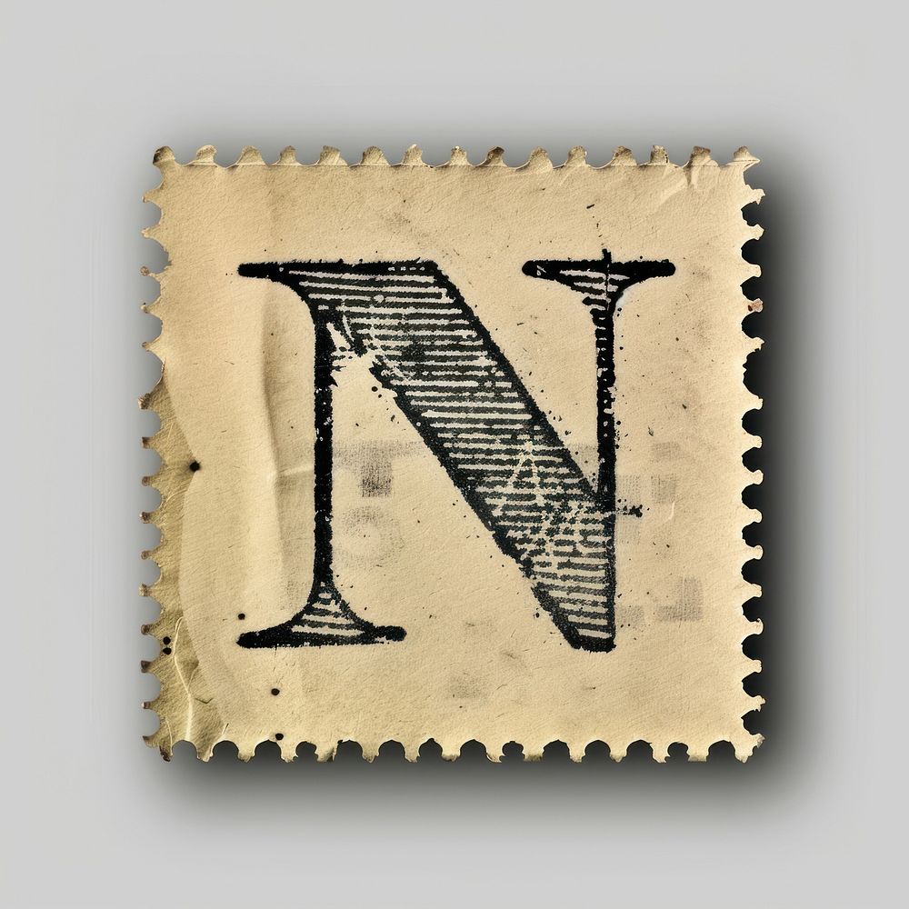 Stamp with alphabet N paper font text.